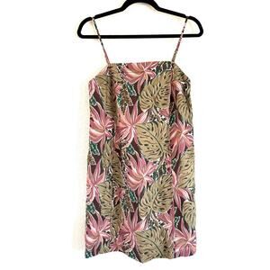 Madewell Goldie Mini Dress in 100% Linen Dark Coffee Tropical Print